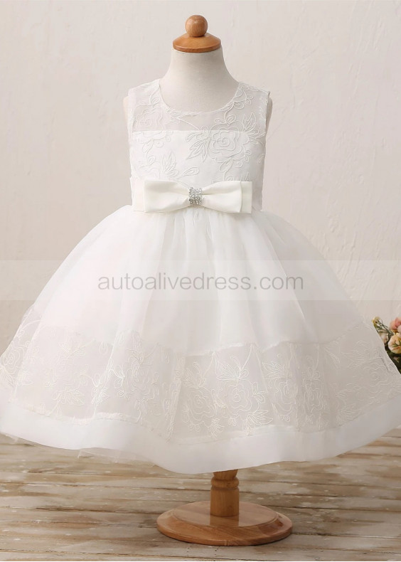 Ivory Lace Organza Flower Girl Dress With Bow